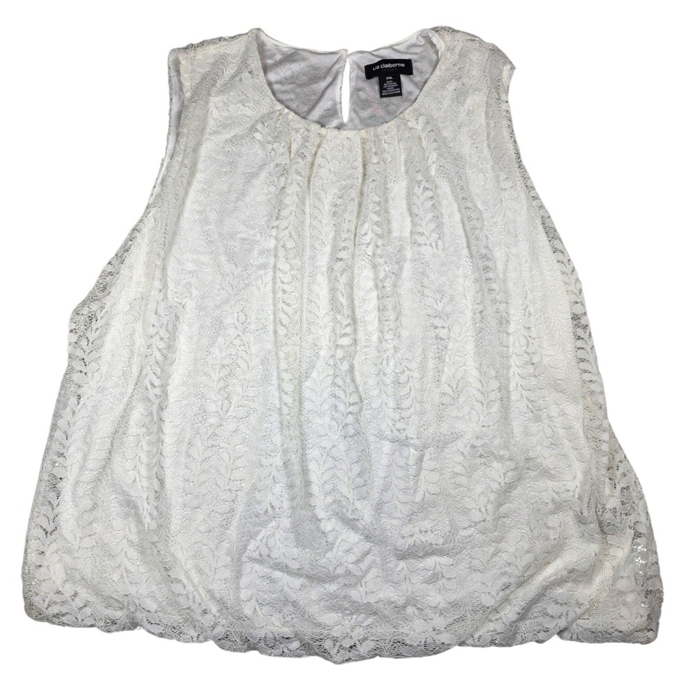 Liz Claiborne Career White Lace Bubble Top Sleeveless Blouse XXL NEW